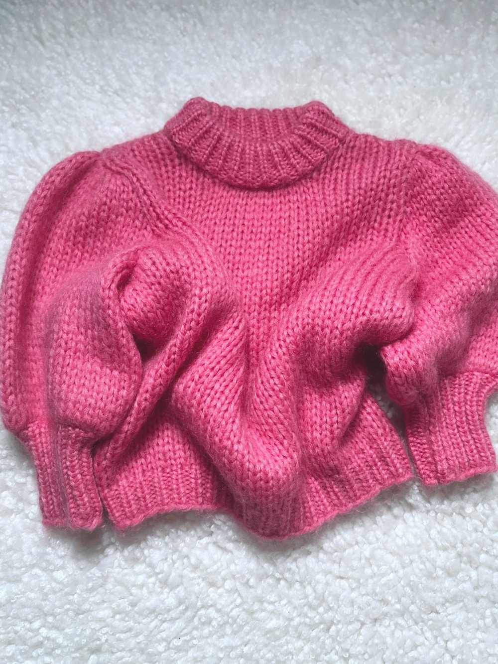 Ganni Wool Pink Puff Sleeve Mock Neck Sweater Size M   Like new
